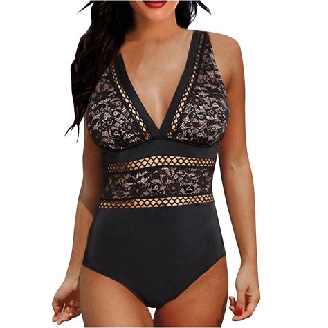 Aloohaidyvio Women Sexy Lace Tummy Control One Piece Swimsuits Halter