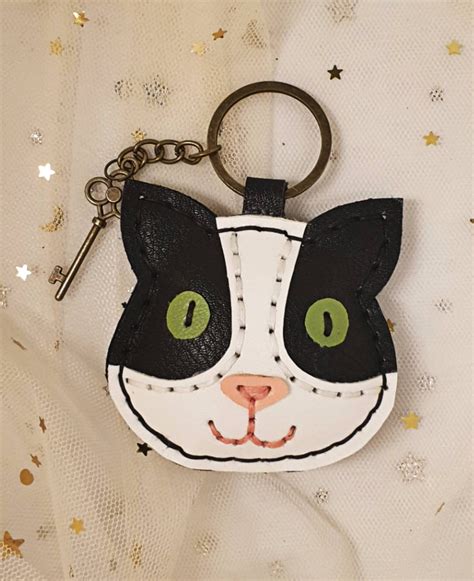 Cat Leather Keychain Leather Key Holder Leather Keyring Cat Etsy