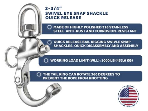 Five Oceans Swivel Eye Snap Shackle Pack Marine Grade