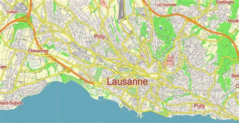 Lausanne Switzerland Vector Map Free Editable Layered Adobe Illustrator Pdf Svg