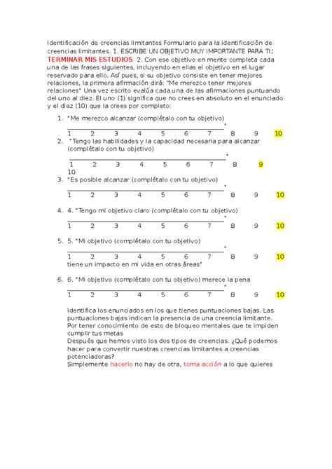 Ivu Actividad Identificaci N De Creencias Limitantes Formulario