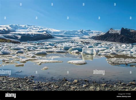 Fjallsárlón Glacier Lagoon In Southeast Iceland Showing Floating