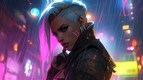 Aesthetic Cyberpunk Girl Desktop Wallpaper - Cyberpunk Wallpaper