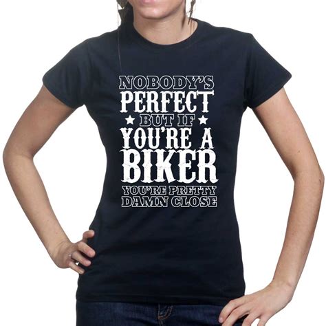 Nobodys Perfect Biker Motorcycle Vintage Black New Ladies T Shirt