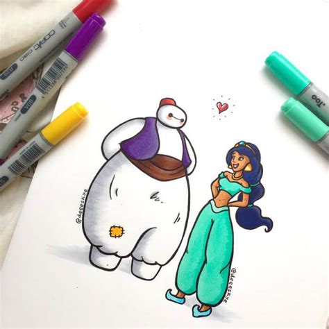 Baymax Reimagined In Cute Drawings Of Disney Characters By Demetria Skye