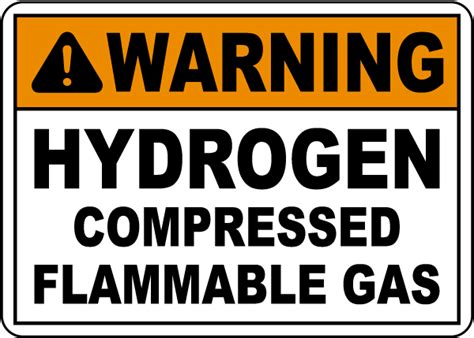 Warning Hydrogen Compressed Gas Sign - Large Selection & Custom Options