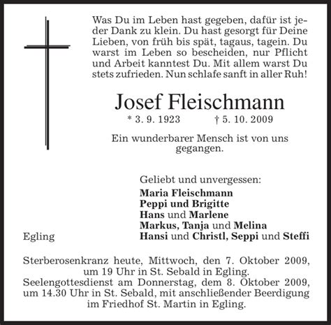 Traueranzeigen Von Josef Fleischmann Trauer Merkur De