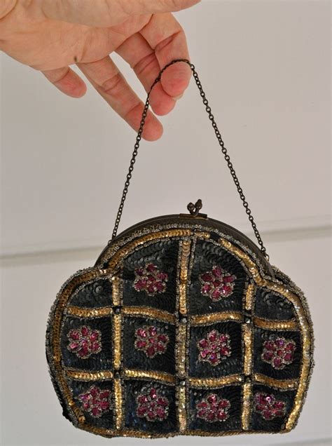 French Beaded Purse Vintage Black Beaded Purse By Violasvintages