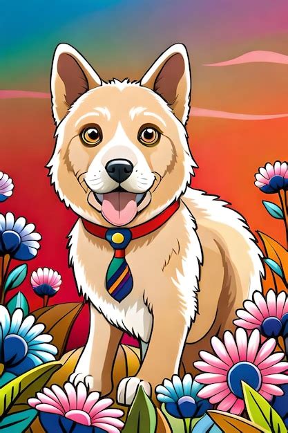 Premium Ai Image Cute Cartoon Dog Characters With Flower Background