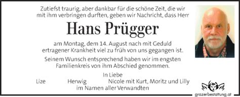 Traueranzeigen Von Hans Pr Gger Trauer Kleinezeitung At