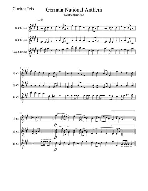 German National Anthem Sheet Music For Clarinet Other Woodwind Duet