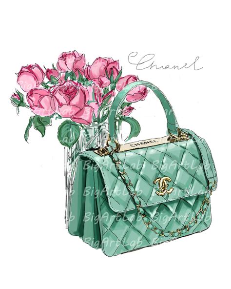 Cute Pink And Green Chanel Purse Art Instant Download Chanel Bag Psd