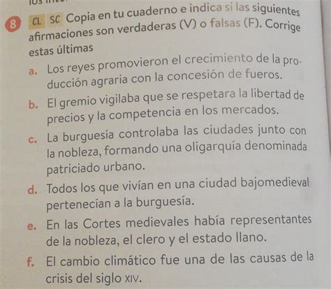 Copia En Tu Cuaderno E Indica Si Las Siguientes Afirmaciones Son