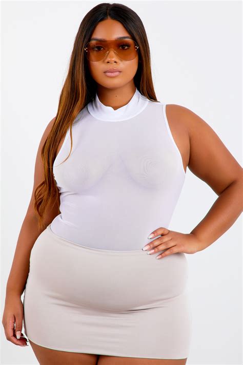 White Shape Sleeveless Mesh Bodysuit Sosorella