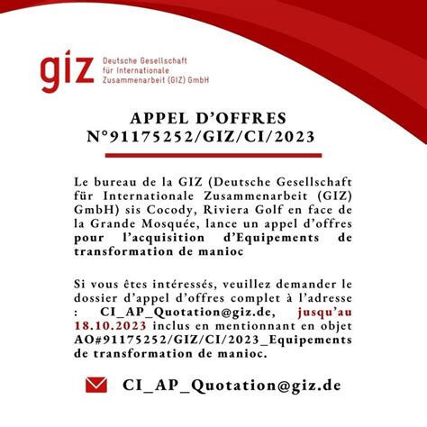 La GIZ lance un avis d appel doffres pour lacquisition déquipements