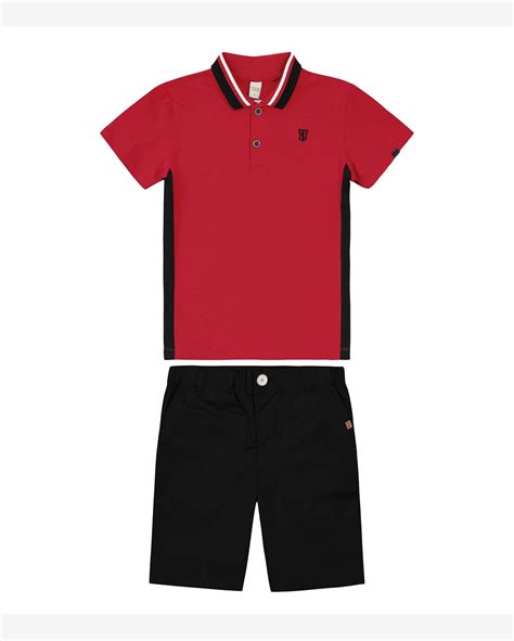 Riachuelo Conjunto Infantil Polo Bermuda Trick Nick Vermelho