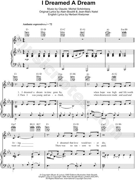 "I Dreamed a Dream" from 'Les Misérables' Sheet Music in Eb Major ...