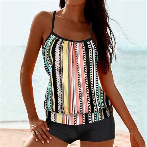 Damen Badeanzug Tankini 2 Stück Normal Bademode 2 Teilig Print