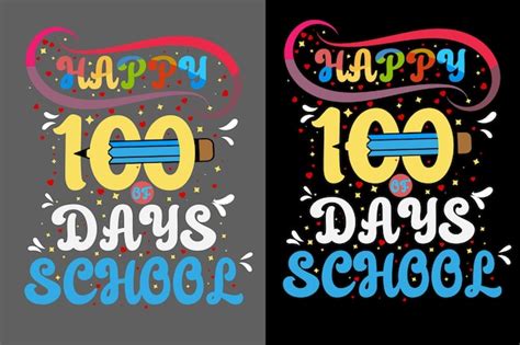 Feliz 100o Día De Escuela Diseño De Camiseta Vectorial Vector Premium