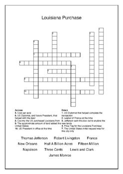 Louisiana Purchase Crossword Puzzle And Word Search Bell Ringer Tpt