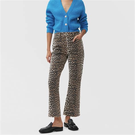 GANNI Print Denim Betzy Cropped Jeans Leopard J1049 Consortium