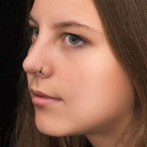 Surgical Steel Nose Ring Hoop Onyx Nose Earring Nostril Etsy