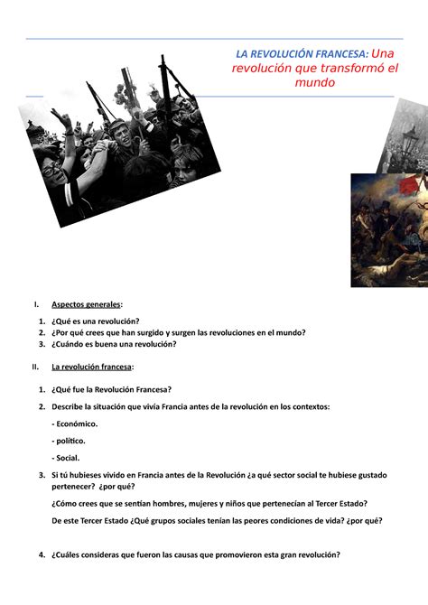 Ficha de actividades sobre la Revolucion Francesa LA REVOLUCIÓN