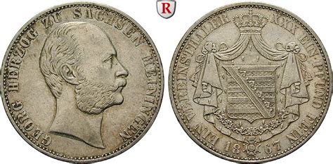 Vereinstaler 1867 Sachsen Meiningen Georg II 1866 1914 Ss Vz MA Shops