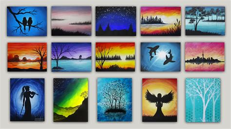 15 Silhouette Acrylic Painting Tutorial and demonstration videos presented in a time-lapse video ...