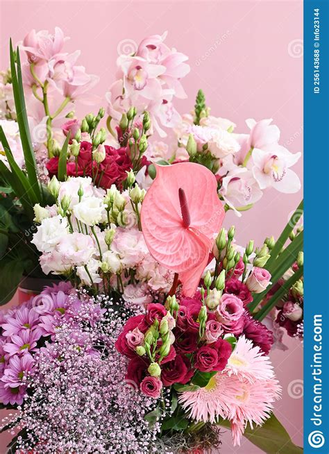 Pink Anthurium Flower in a Beatiful Flower Arrangement. Stock Photo ...