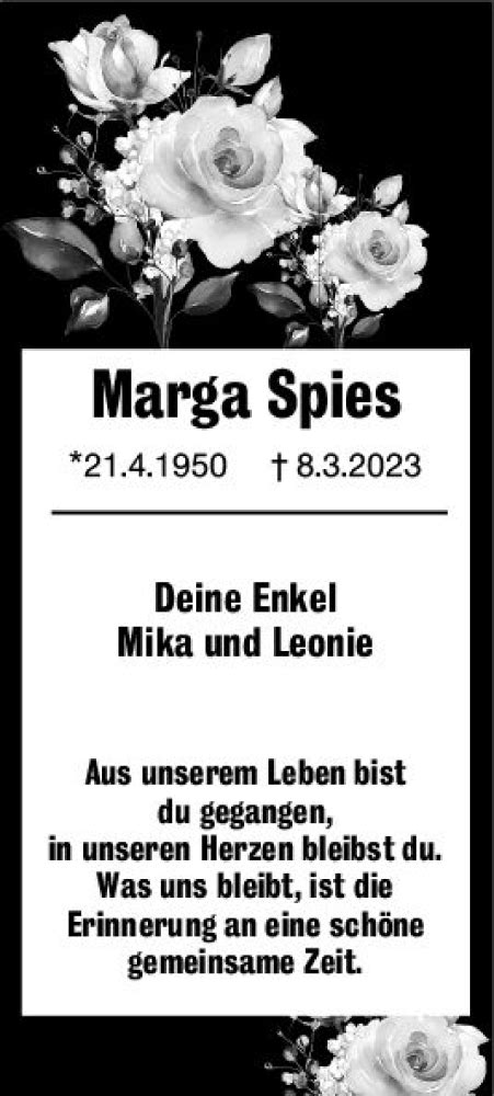 Traueranzeigen Von Marga Spies Vrm Trauer De