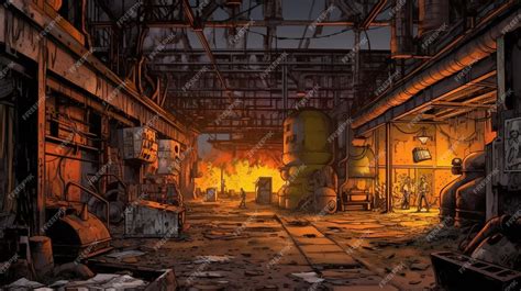 Premium AI Image | A horror scene set in an abandoned factory with ...