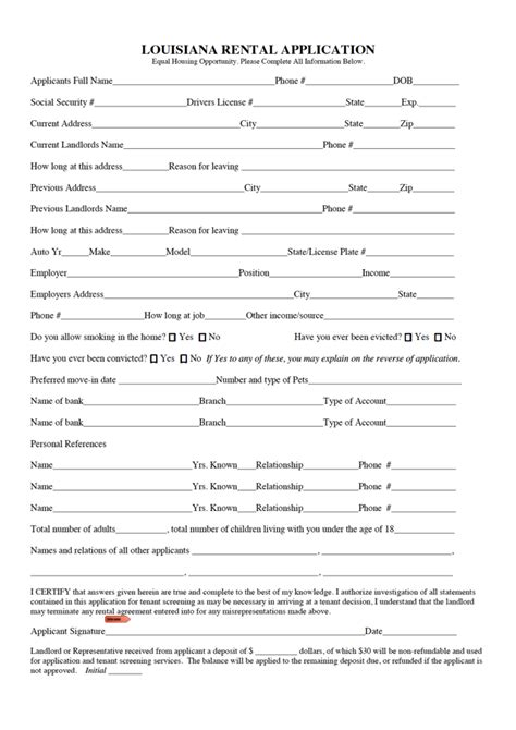 Free Louisiana Rental Application PDF