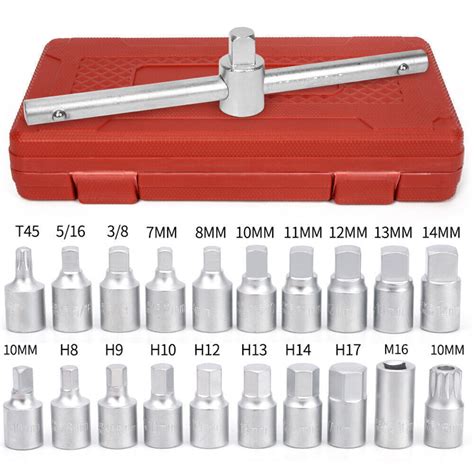 21pcs Oil Drain Sump Plug Key Socket Set Axle Oil Spanner 3 8 Car Van