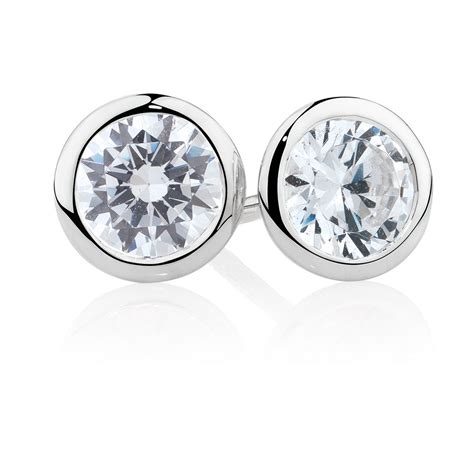 Stud Earrings With Cubic Zirconia In Sterling Silver