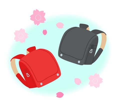 赤と黒のランドセルと桜のイラスト フリー素材 イラストミント