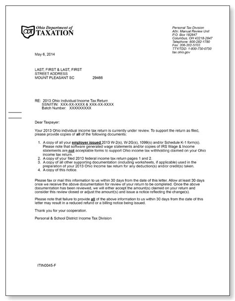 Ohio Department Of Taxation Under Review Letter Sample 1