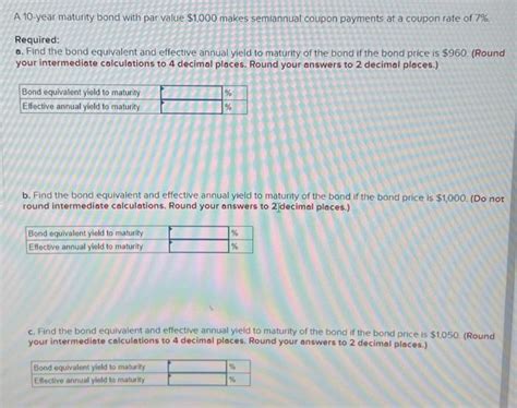 Solved A 10 Year Maturity Bond With Par Value 1 000 Chegg