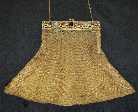 Napier Jeweled Soldered Mesh Gemstone Purse 14 K Gold Frame Love