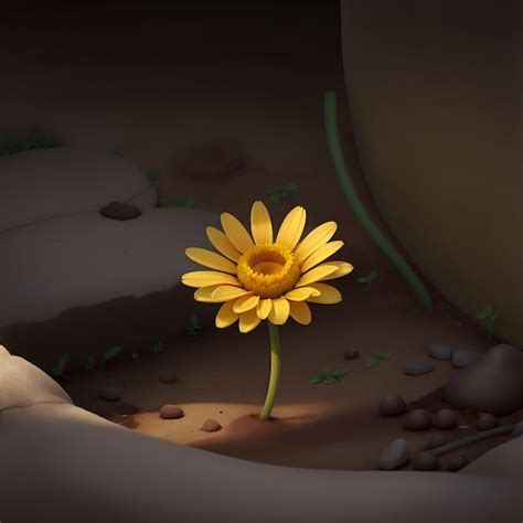 Premium Photo Illustration Of A Yellow Daisy Flower In The Desert