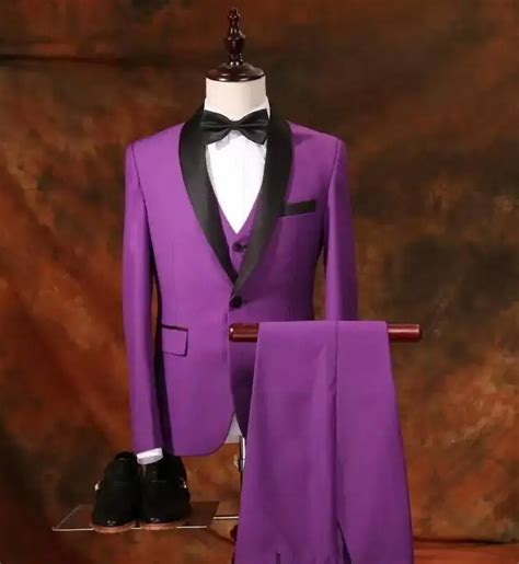 2016 Real Photo Slim Fit Groom Tuxedos Purple Groomsmen Best Man Suit