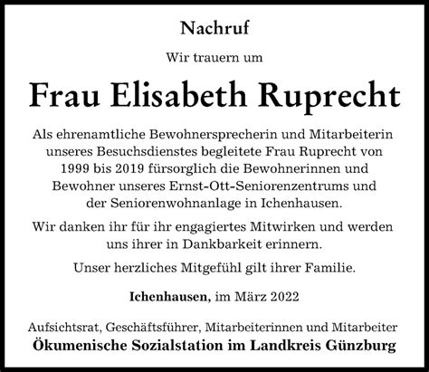 Traueranzeigen Von Elisabeth Ruprecht Allg Uer Zeitung