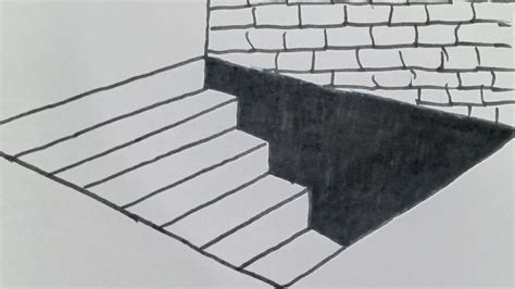 How To Draw 3d Staircase In The Hole On Paper Youtube