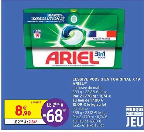 Promo Lessive Pods 3 En 1 Original X 19 Ariel chez Intermarché Hyper