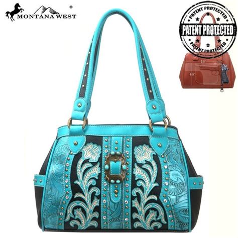 Montana West Handbag Concealed Carry Western Purse Blue Buckle Shoulder