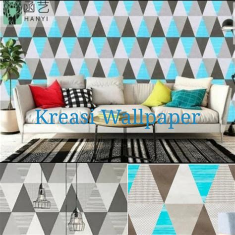 Promo Wallpaper Sticker Dinding D Segitiga Biru Putih Walpaper