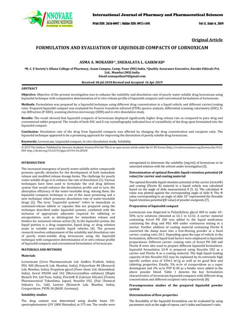 Pdf Formulation And Evaluation Of Liquisolid Compacts Of Lornoxicam