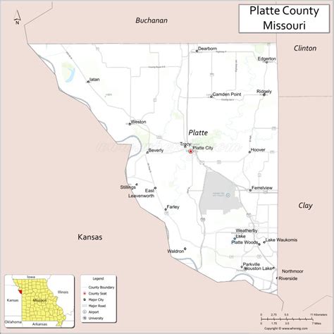 Map of Platte County, Missouri showing cities, highways & important ...