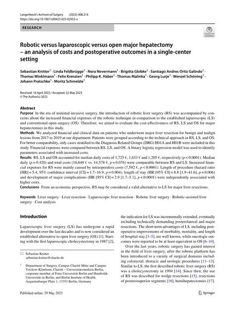 Pdf Robotic Versus Laparoscopic Versus Open Major Hepatectomy An