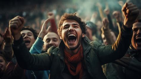 Premium Photo | A photograph of a cheering crowd in a football stadium